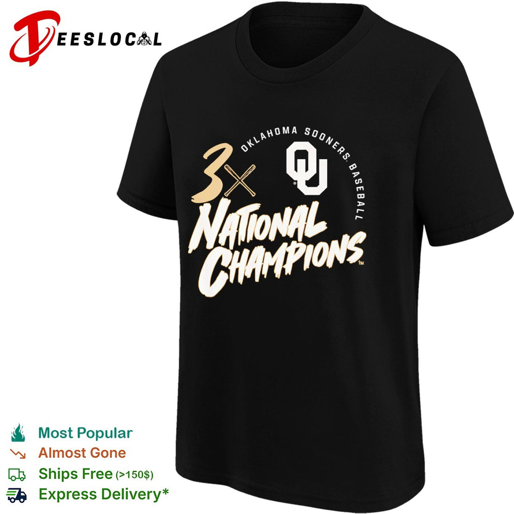 Oklahoma Sooners 3x national champions baseball shirt