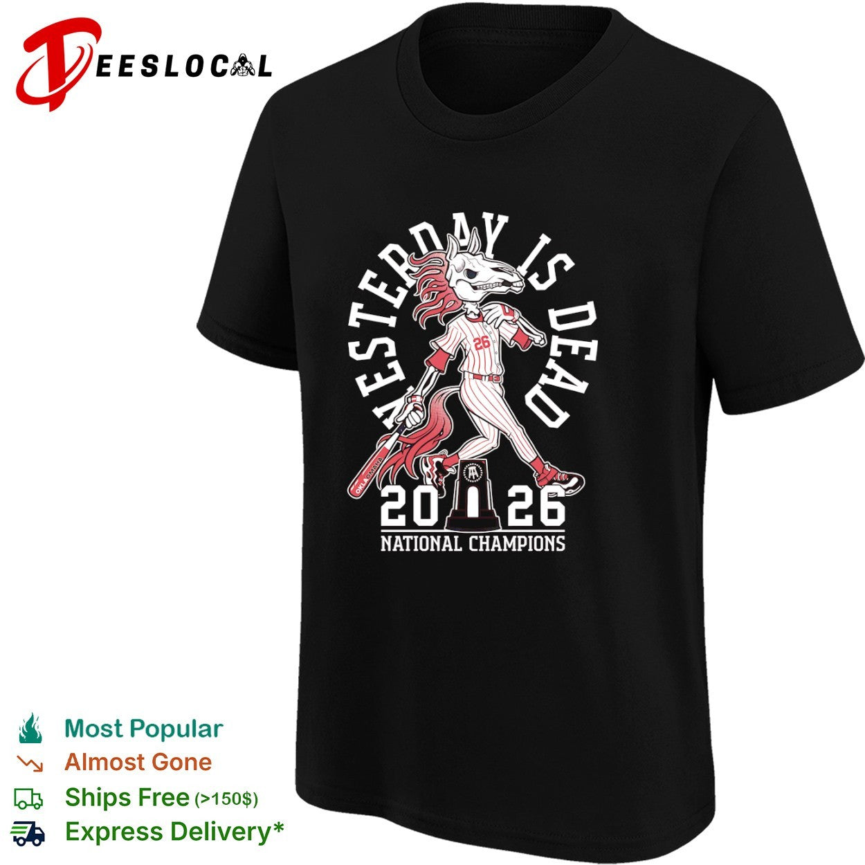 Oklahoma Sooners Barstool Sports yesterday is dead 2026 national champions horse skeleton shirt
