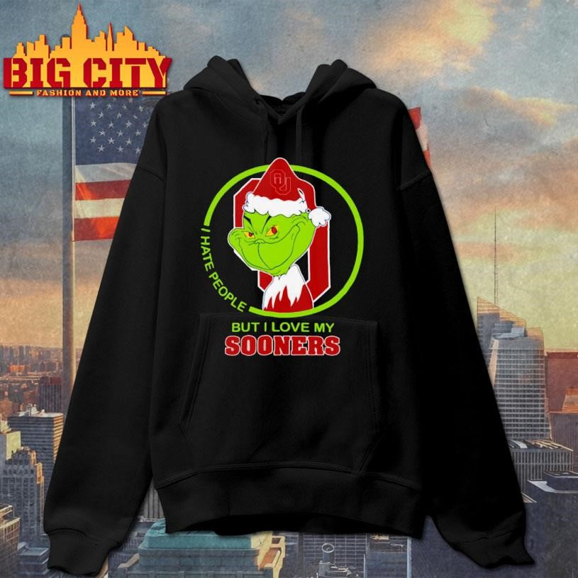 Oklahoma Sooners Grinch Christmas Hates People But Loves Football Shirt