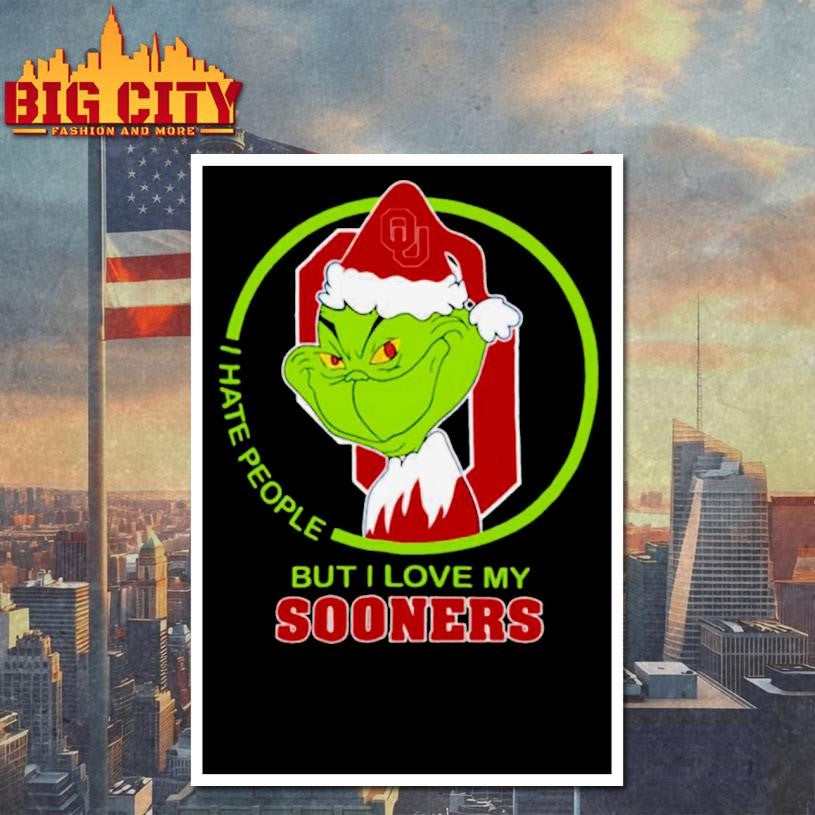 Oklahoma Sooners Grinch Christmas Hates People But Loves Football Shirt