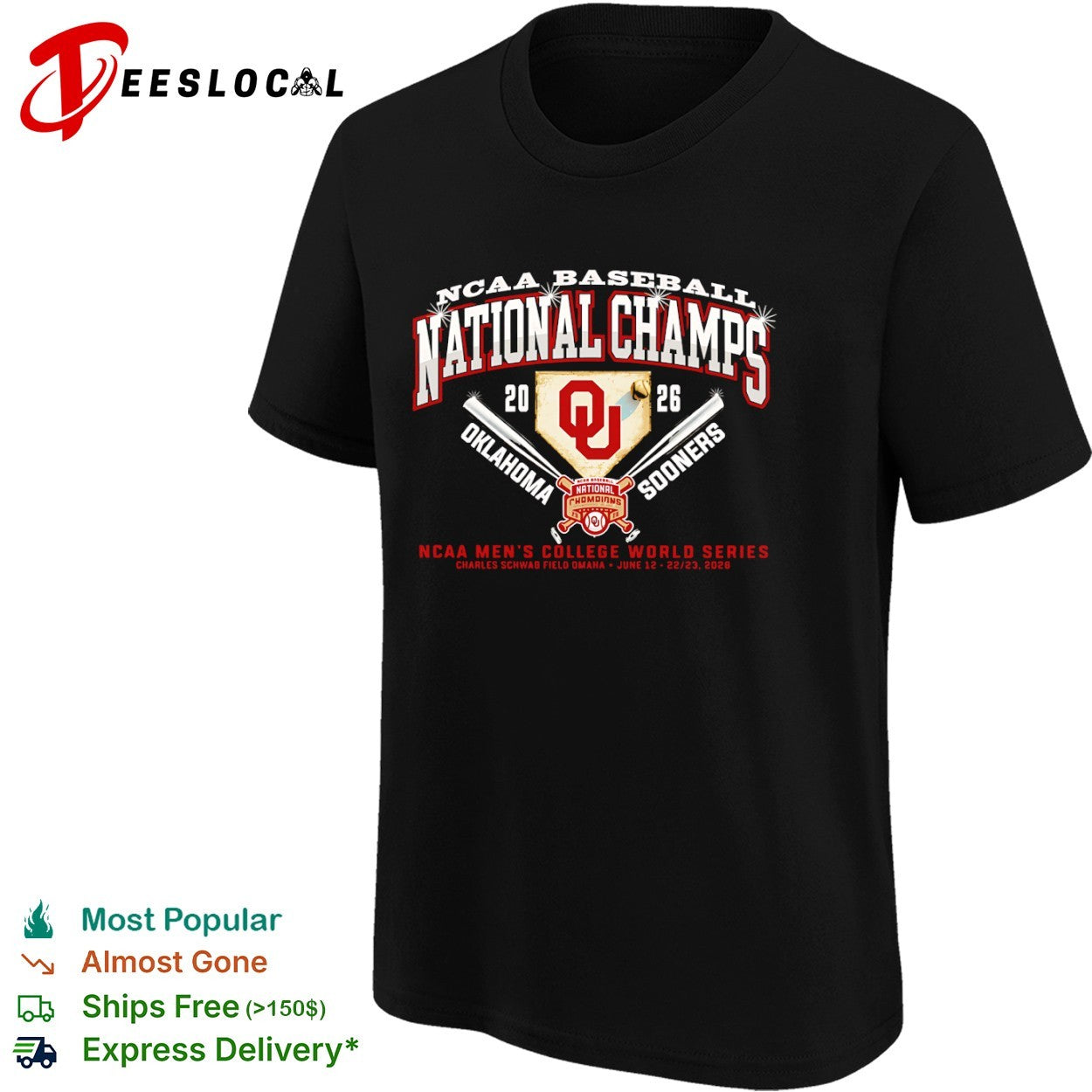 Oklahoma Sooners NCAA Baseball National Champs 2026 College World Series shirt