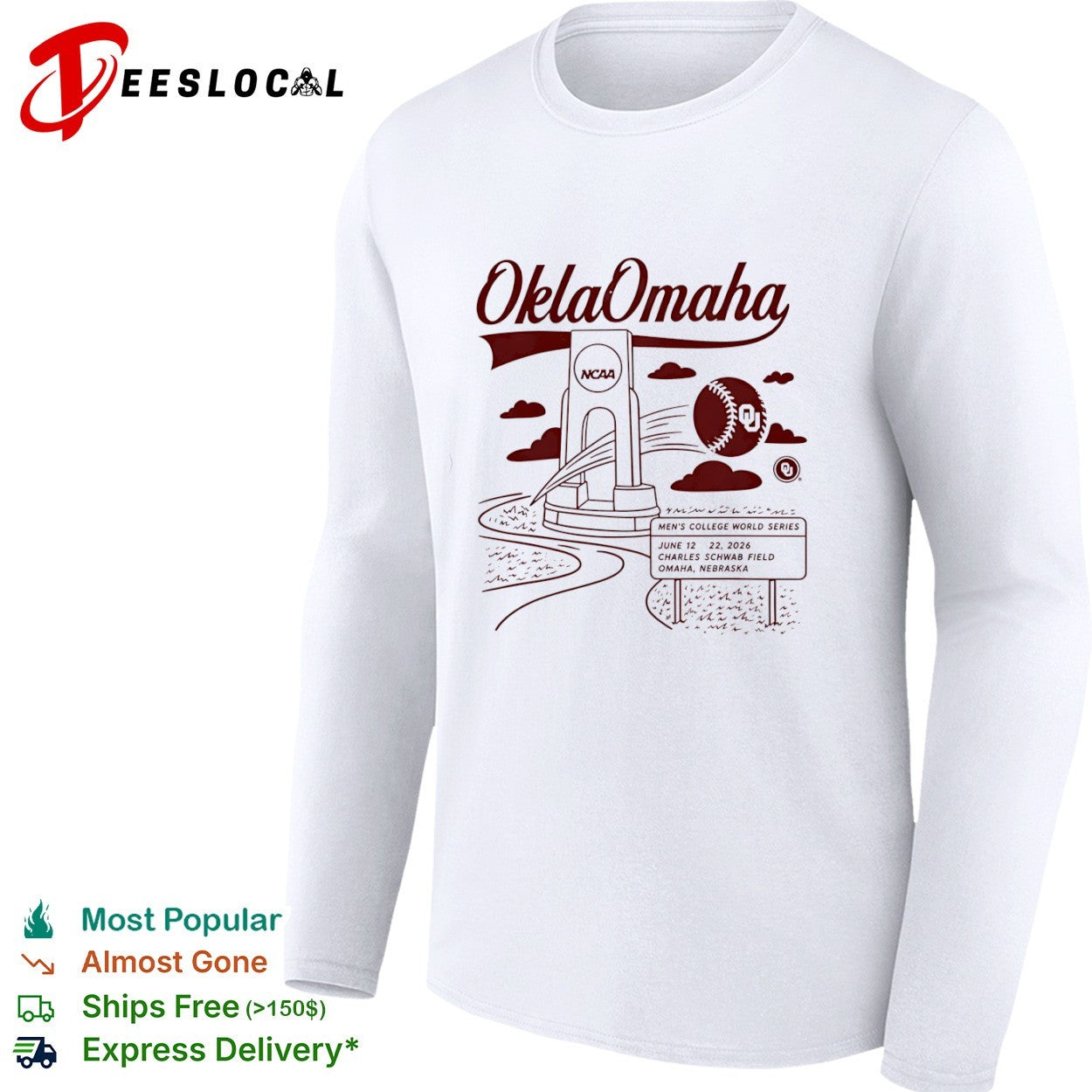 Oklahoma Sooners OklaOmaha NCAA Men’s College World Series 2026 Charles Schwab Field shirt