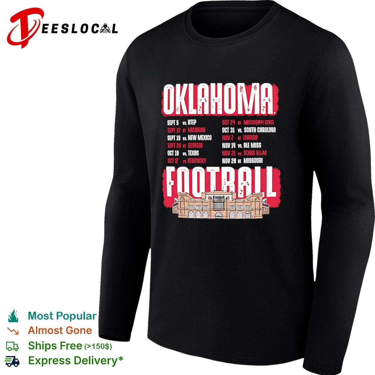 Oklahoma Sooners football schedule stadium shirt
