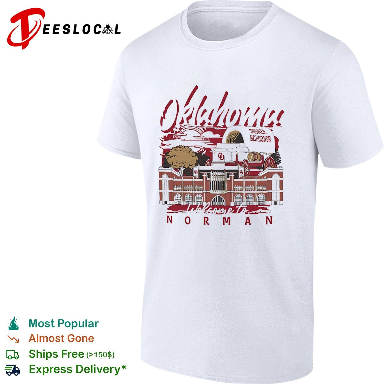 Oklahoma Sooners welcome to Norman stadium wagon sun shirt