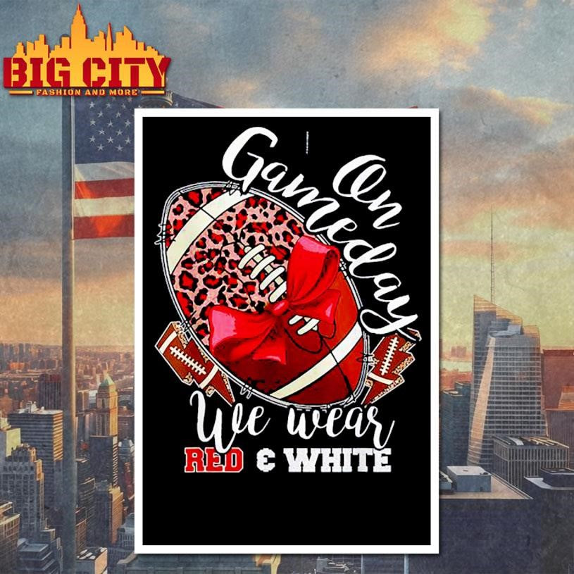 On Gameday Football We Wear Red And White School Spirit Shirt