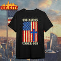 One Nation Under God 4th Of July Patriot Cross USA Flag t-shirt