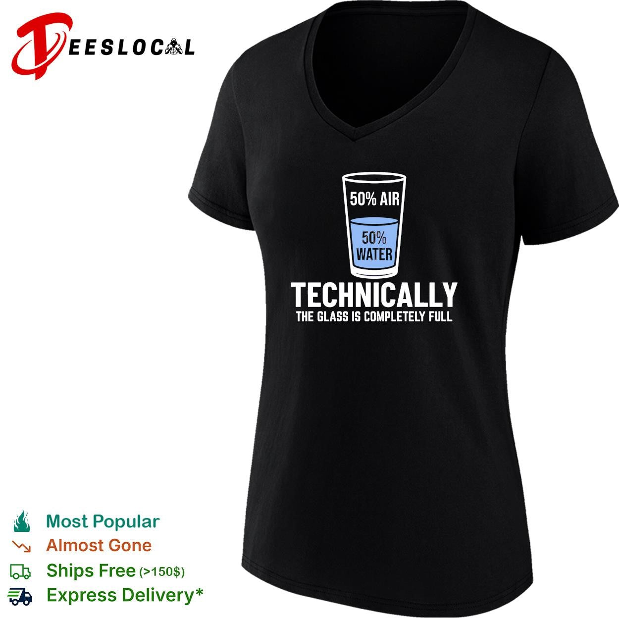 Optimist science pun half filled 50 air water technically the glass is completely full shirt