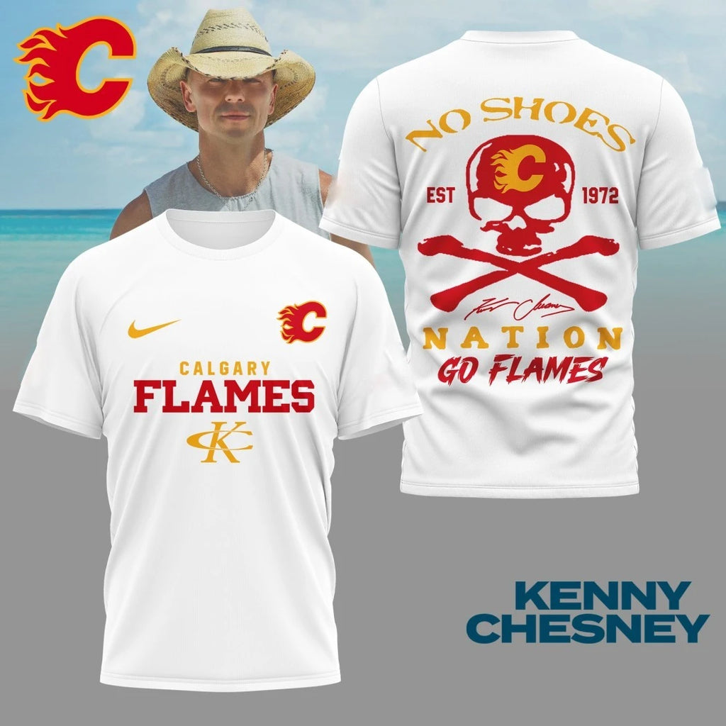 Original Calgary Flames Kenny Chesney No Shoes Nation white t-shirt