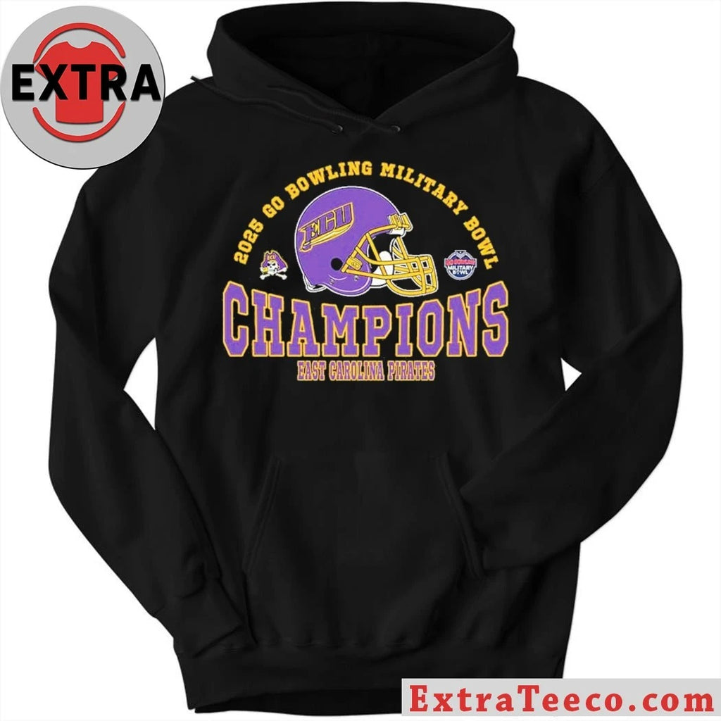 Original Champions 2025 Military Bowl East Carolina Pirates Football The Champions 2025 Go Bowling Military Bowl Helmet And Logo T-Shirt