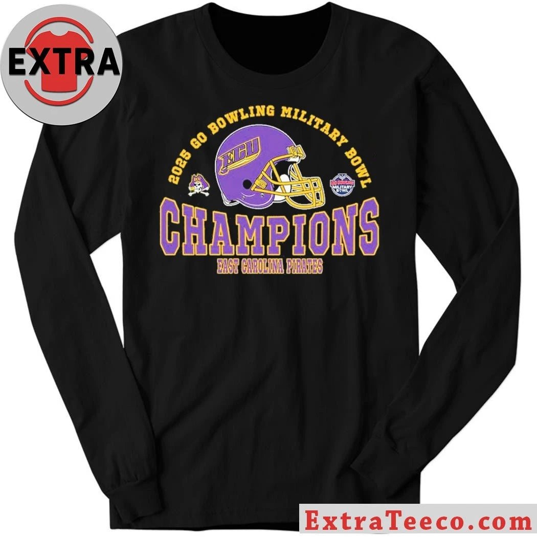 Original Champions 2025 Military Bowl East Carolina Pirates Football The Champions 2025 Go Bowling Military Bowl Helmet And Logo T-Shirt