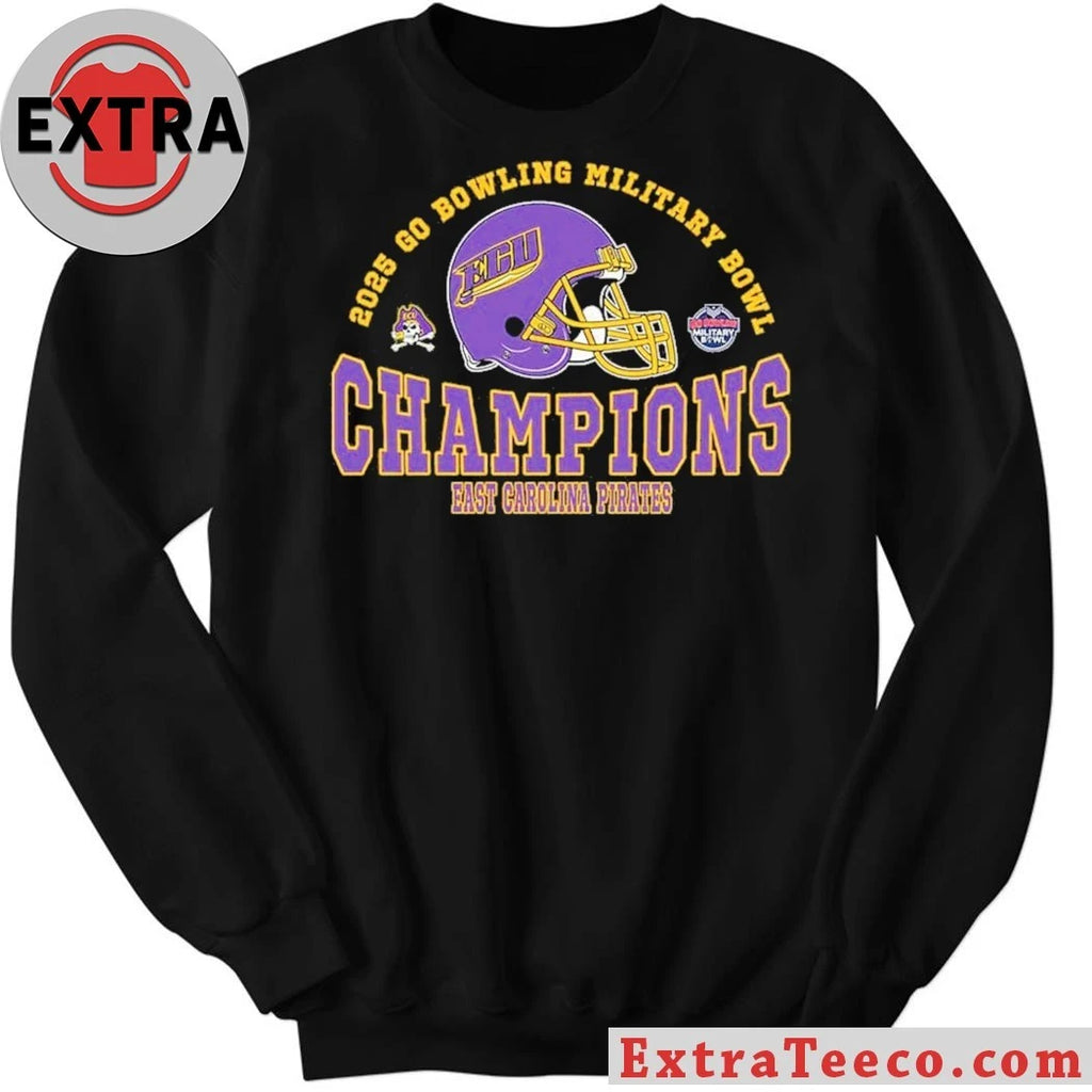 Original Champions 2025 Military Bowl East Carolina Pirates Football The Champions 2025 Go Bowling Military Bowl Helmet And Logo T-Shirt