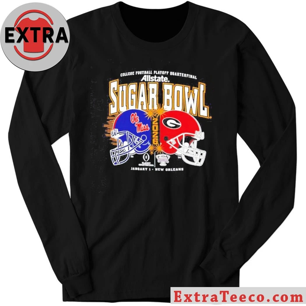 Original College Football Playoff Allstate Sugar Bowl quarterfinal match between Ole Miss and Georgia 1 January Helmet And Logo Shirt