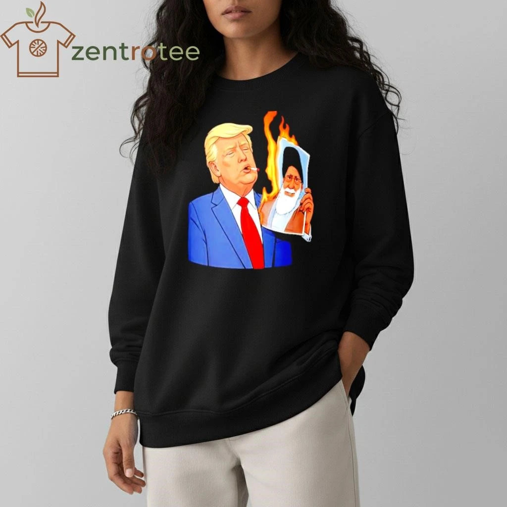 Original Donald Trump smoking US vs Iran fire Ali Khamenei photo tee
