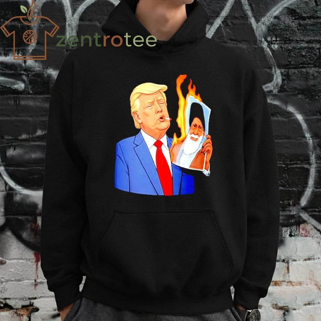 Original Donald Trump smoking US vs Iran fire Ali Khamenei photo tee