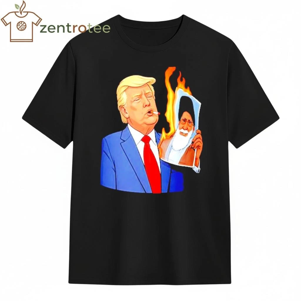 Original Donald Trump smoking US vs Iran fire Ali Khamenei photo tee