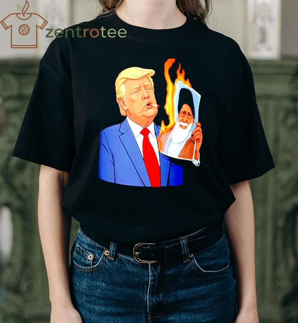 Original Donald Trump smoking US vs Iran fire Ali Khamenei photo tee