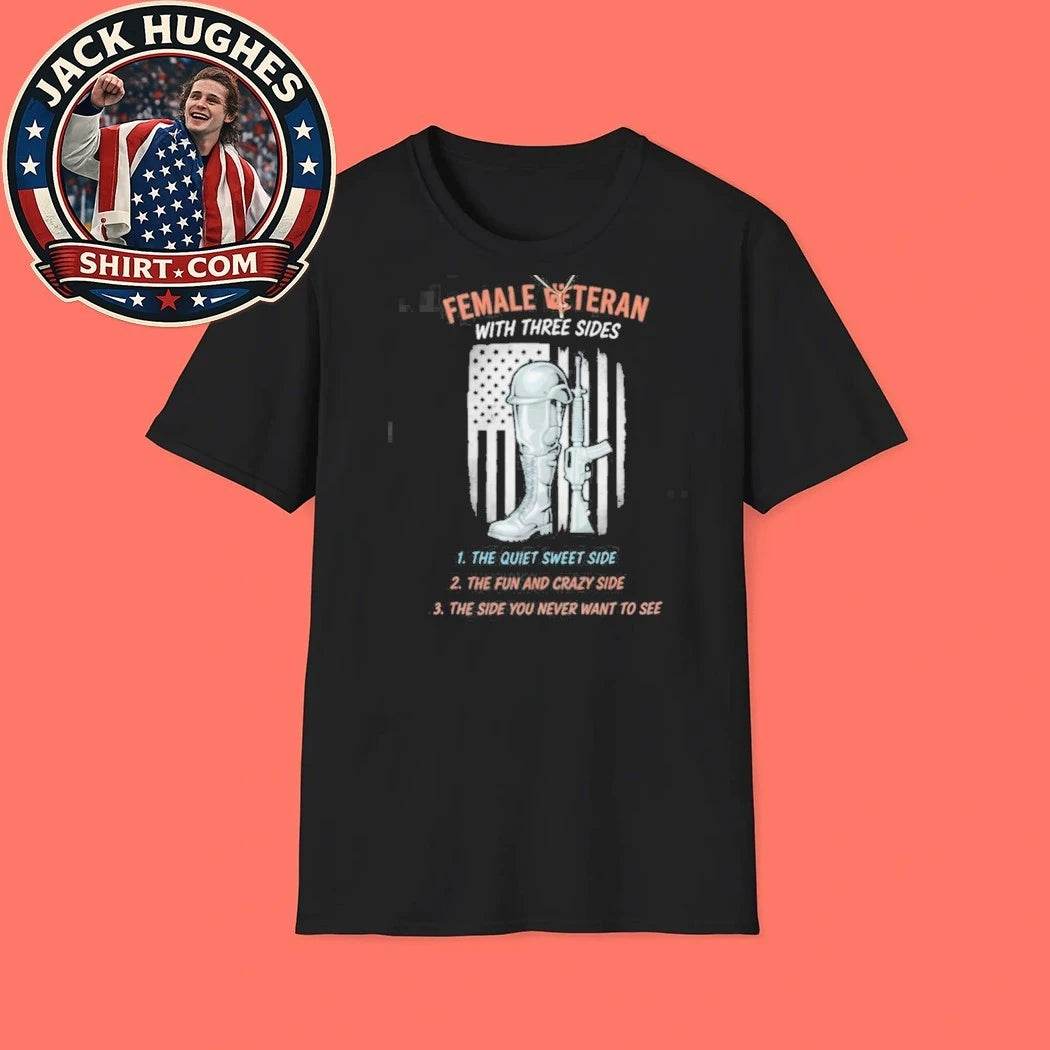 Original Female Veteran With Three Sides Soldier Gear American Flag Shirt