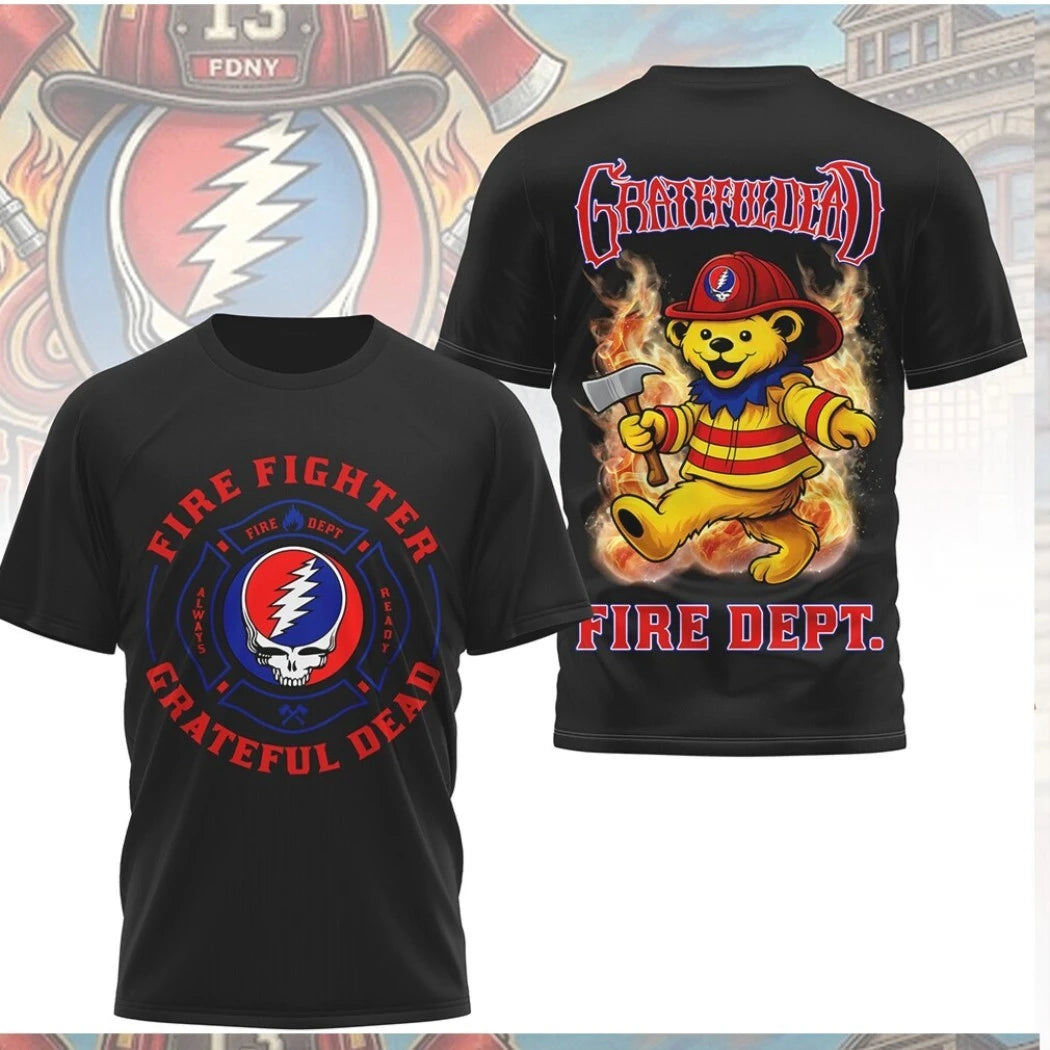 Original Grateful Dead Dancing Bear Firefighter Fire Dept Shirt