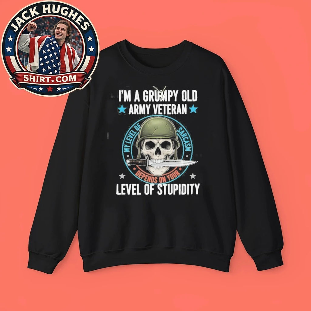 Original Grumpy Old Army Veteran Sarcasm Level Skull Shirt
