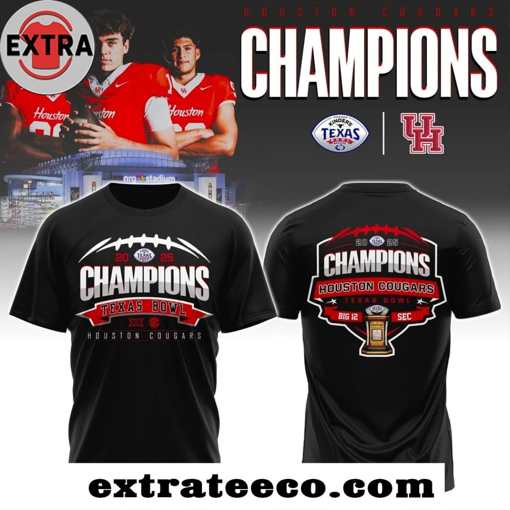Original Houston Cougars Texas Bowl Champions 2025 Helmet And Logo T-Shirt