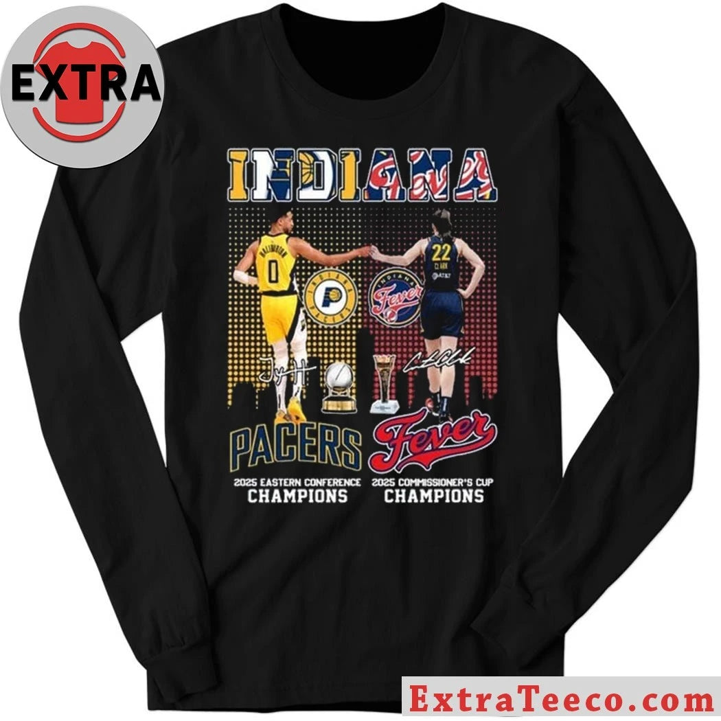 Original Indiana Pacers and Fever Champions 2025 Championship for both Indiana Pacers and Indiana Fever basketball teams Signature And Logo Shirt