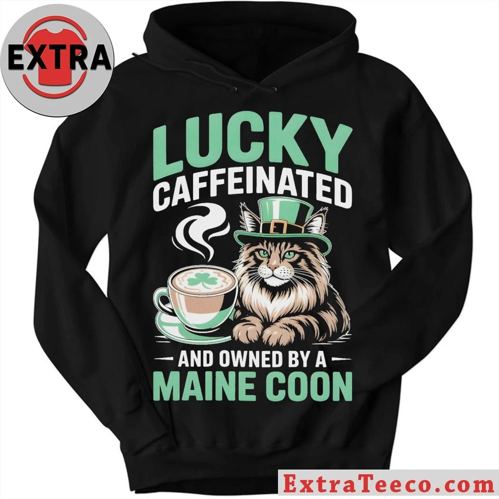 Original Lucky Caffeinated And Owned By A Maine Coon Cat St. Patrick’s Day 2026 Graphic T-Shirt