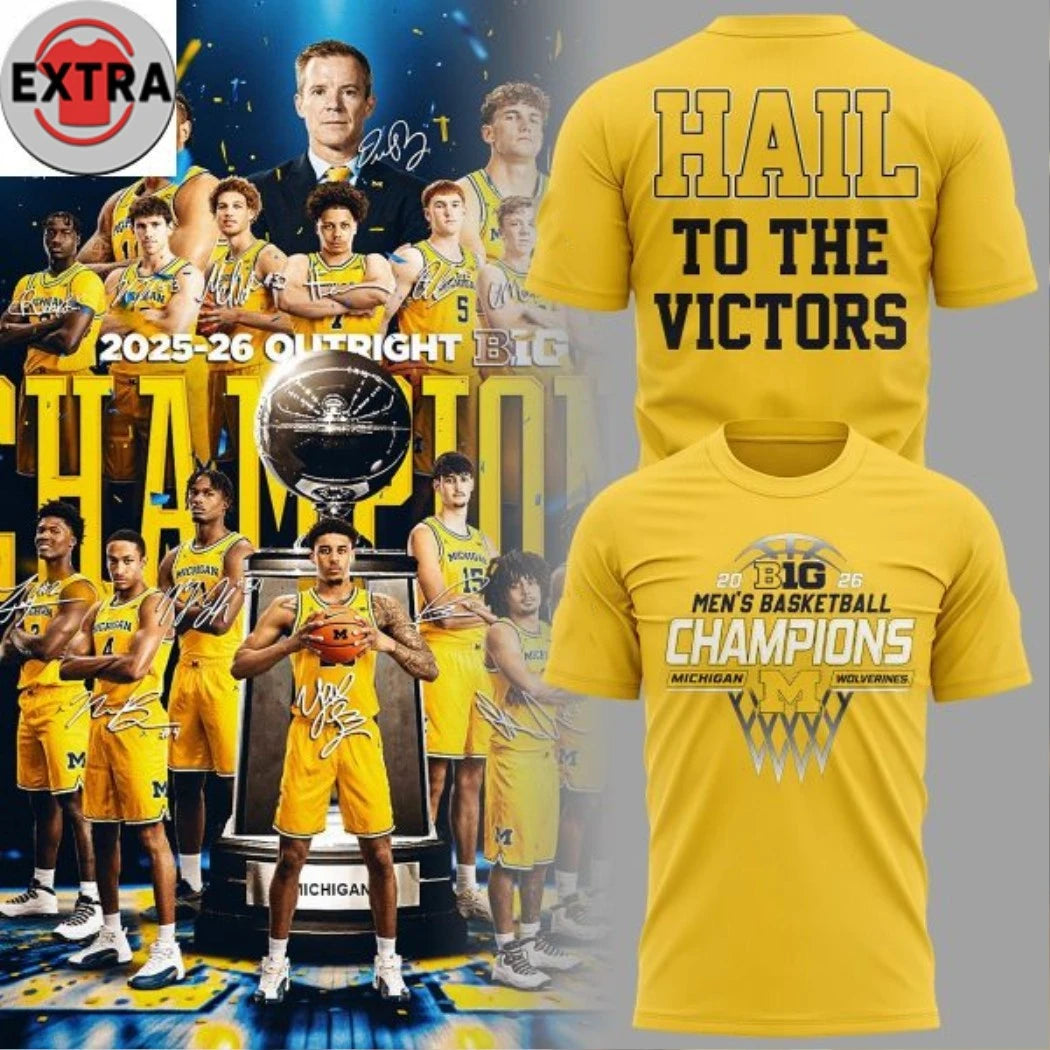 Original Michigan Wolverines Men’s Basketball Big10 Champions 2026 Hail To The Victors Logo Two Sided T-Shirt