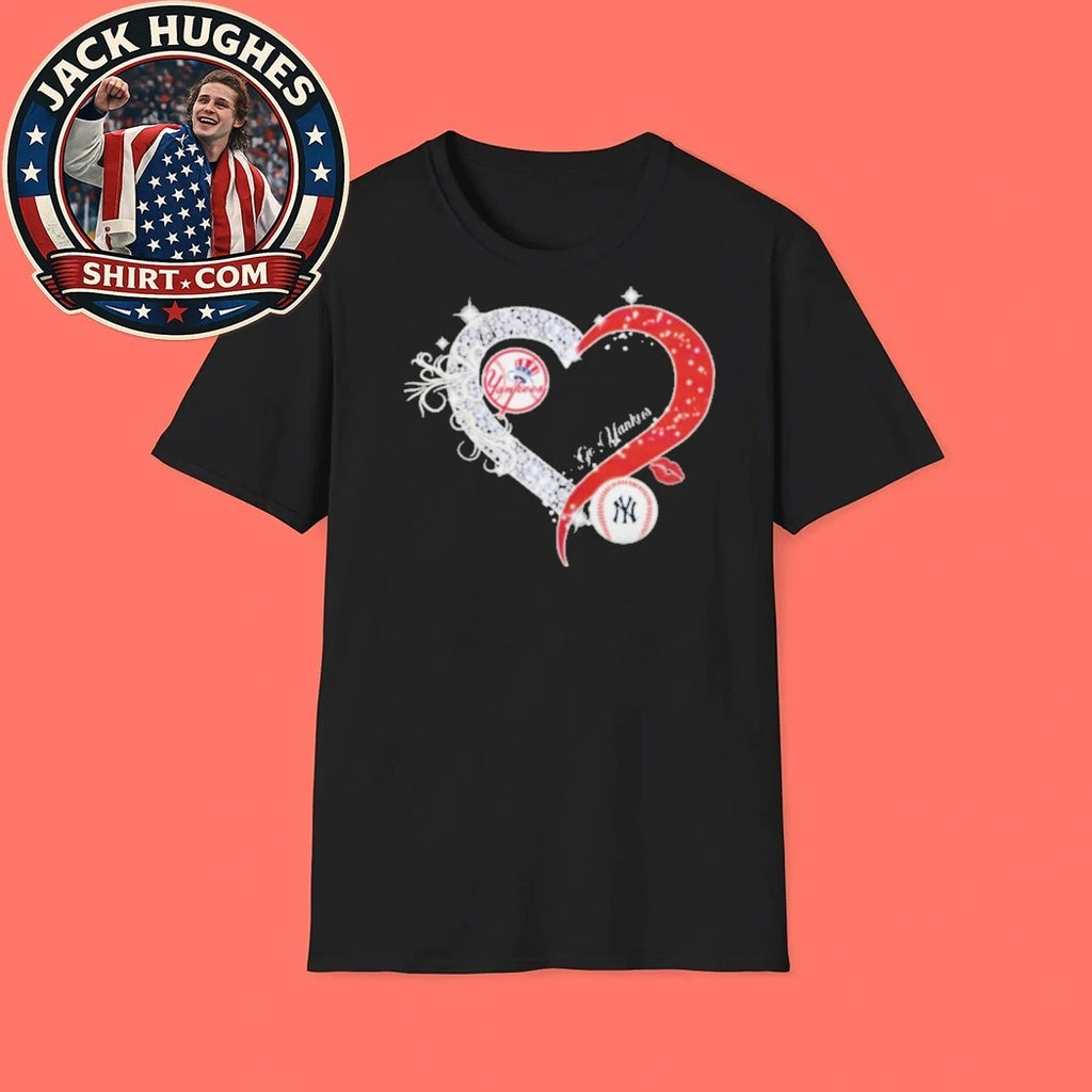 Original New York Yankees Women #8217 S Heart Diamond Sparkle Shirt