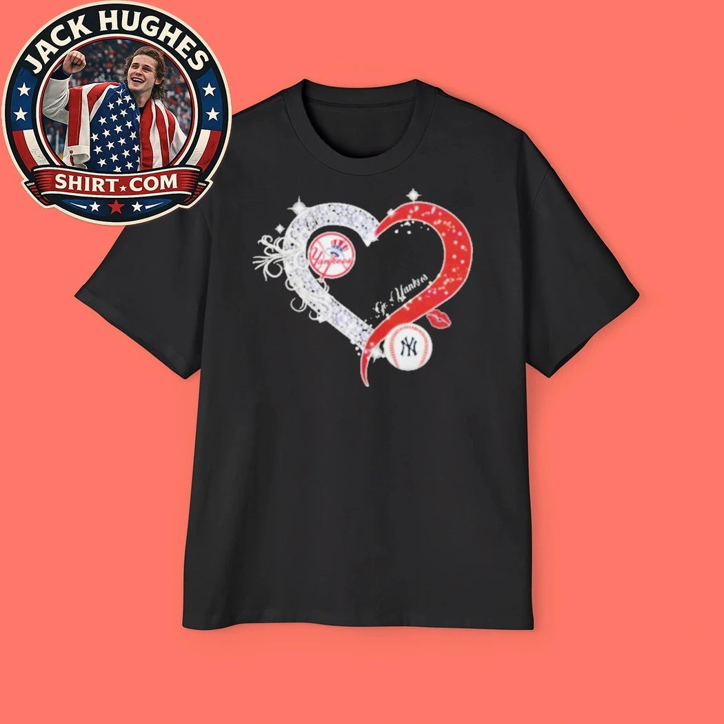 Original New York Yankees Women #8217 S Heart Diamond Sparkle Shirt
