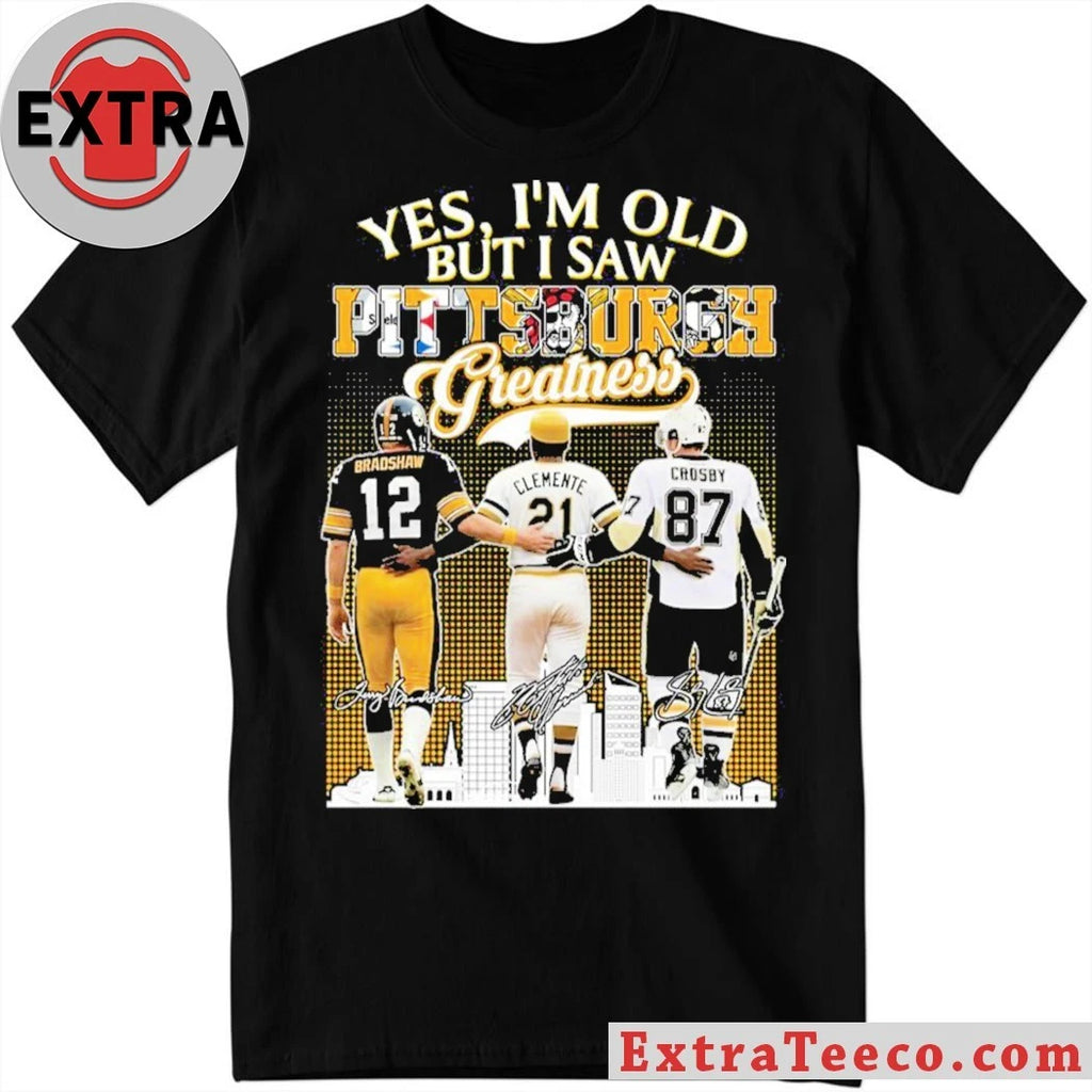 Original Pittsburgh sports legends Terry Bradshaw, Roberto Clemente, and Sidney Crosby Signature Shirt