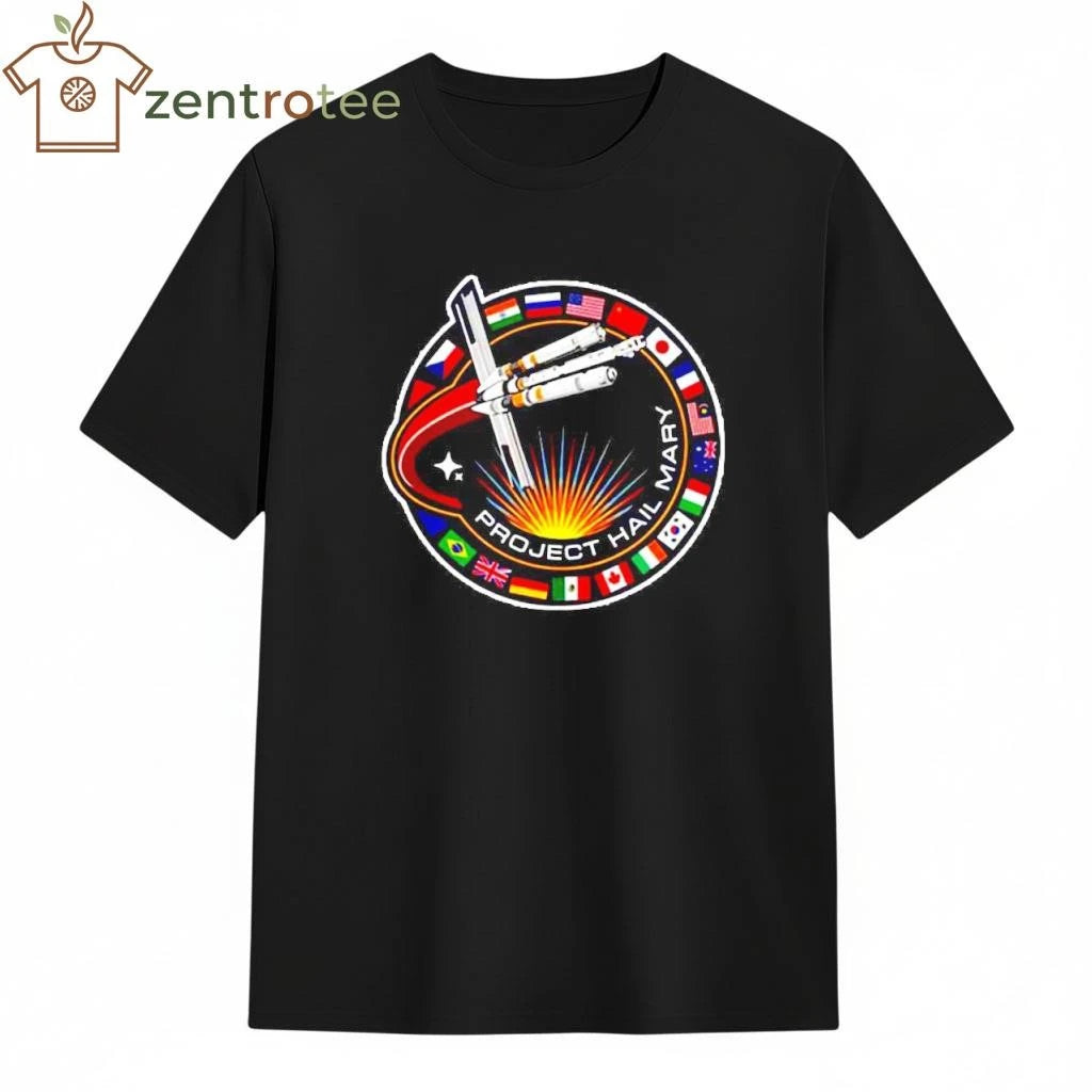 Original Project Hail Mary Spaceship With Nation Flags Mission Patch tee
