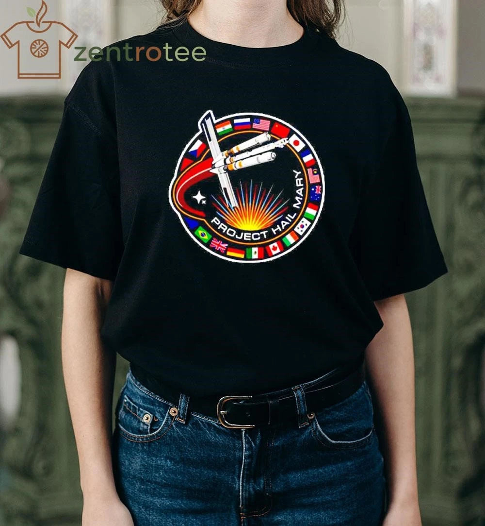 Original Project Hail Mary Spaceship With Nation Flags Mission Patch tee