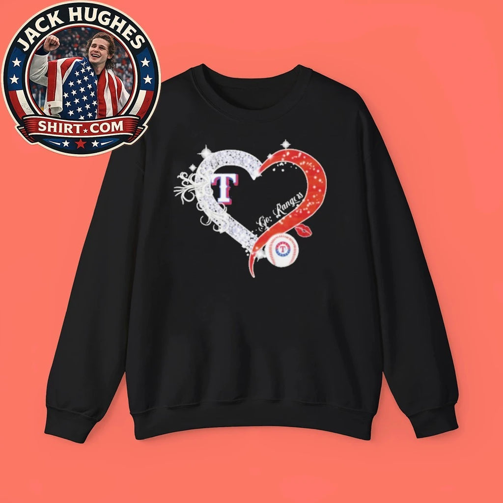 Original Texas Rangers Bling Heart Diamond Logo Baseball Fan Shirt