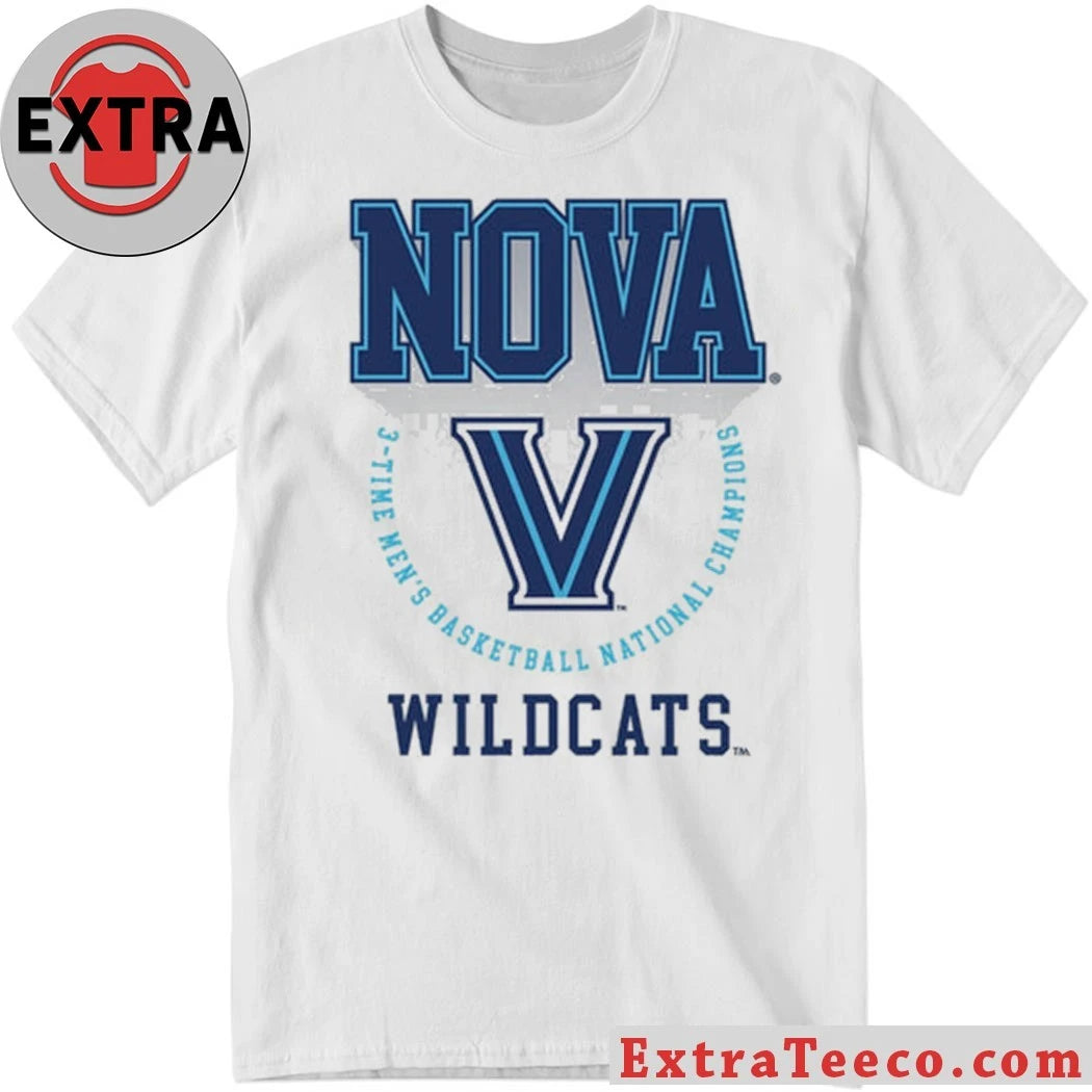 Original Villanova Wildcats 3 Times Basketball National Champions Banner Legacy Basketball Logo Shirt