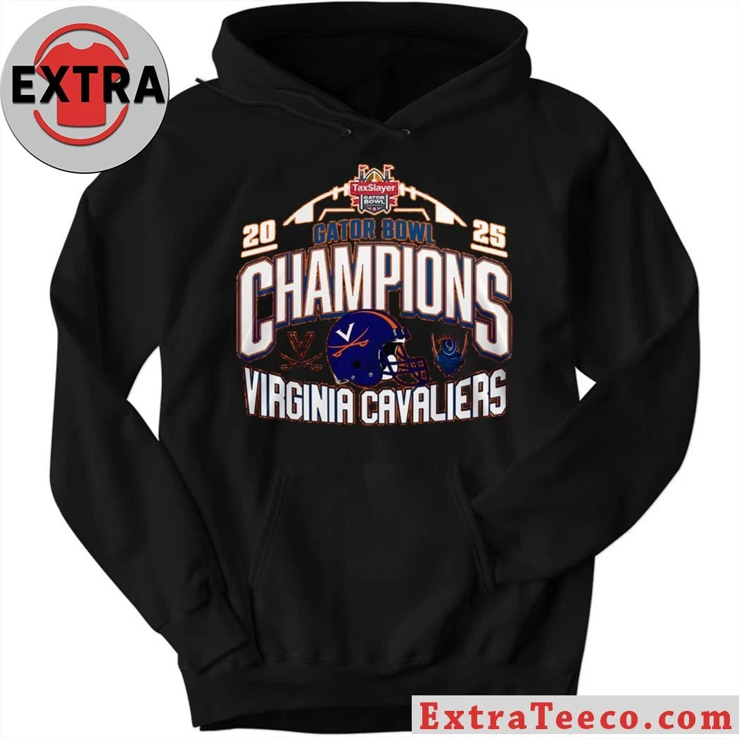 Original Virginia Cavaliers 2025 TaxSlayer Gator Bowl Champions Helmet And Logo T-Shirt