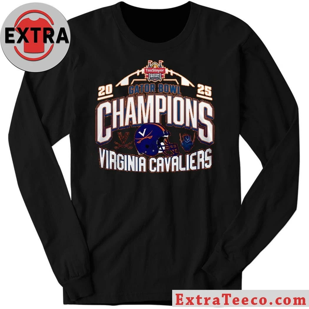 Original Virginia Cavaliers 2025 TaxSlayer Gator Bowl Champions Helmet And Logo T-Shirt