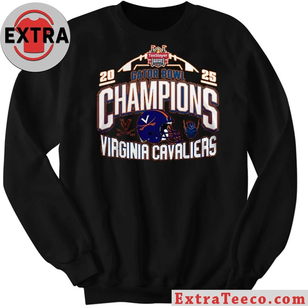 Original Virginia Cavaliers 2025 TaxSlayer Gator Bowl Champions Helmet And Logo T-Shirt