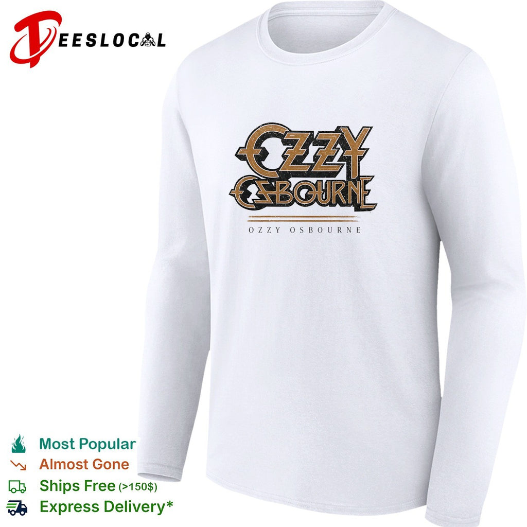 Ozzy Osbourne classic rock band logo black and gold bold typography shirt