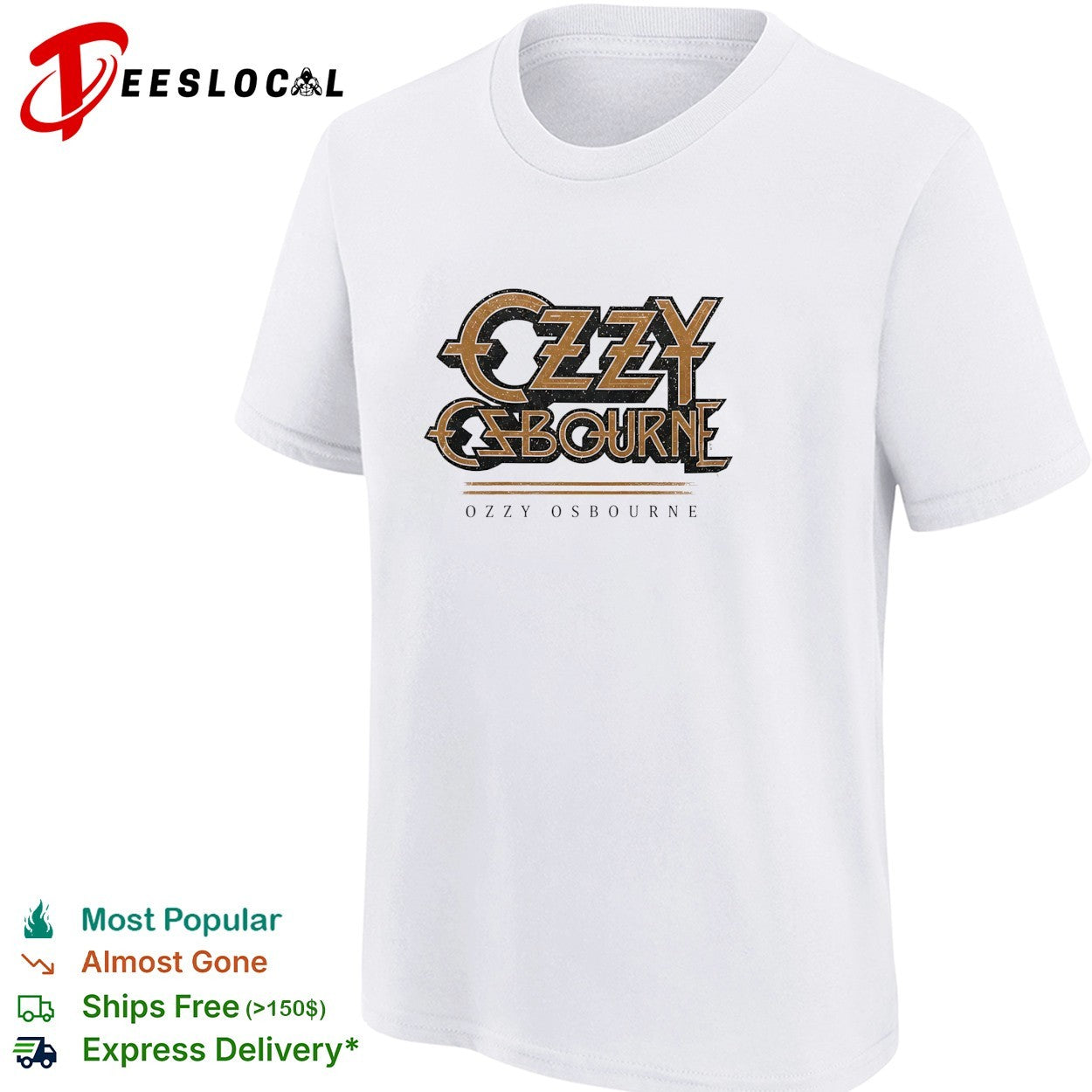 Ozzy Osbourne classic rock band logo black and gold bold typography shirt