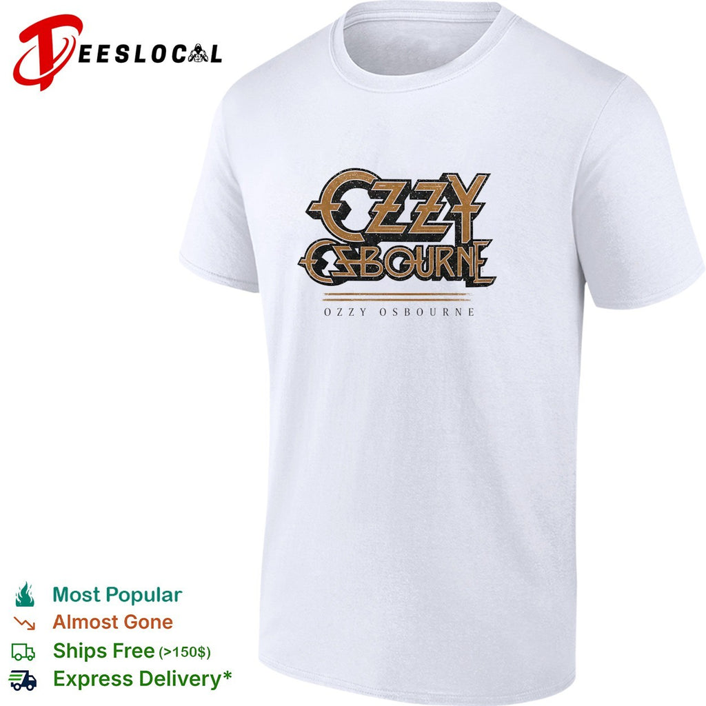 Ozzy Osbourne classic rock band logo black and gold bold typography shirt
