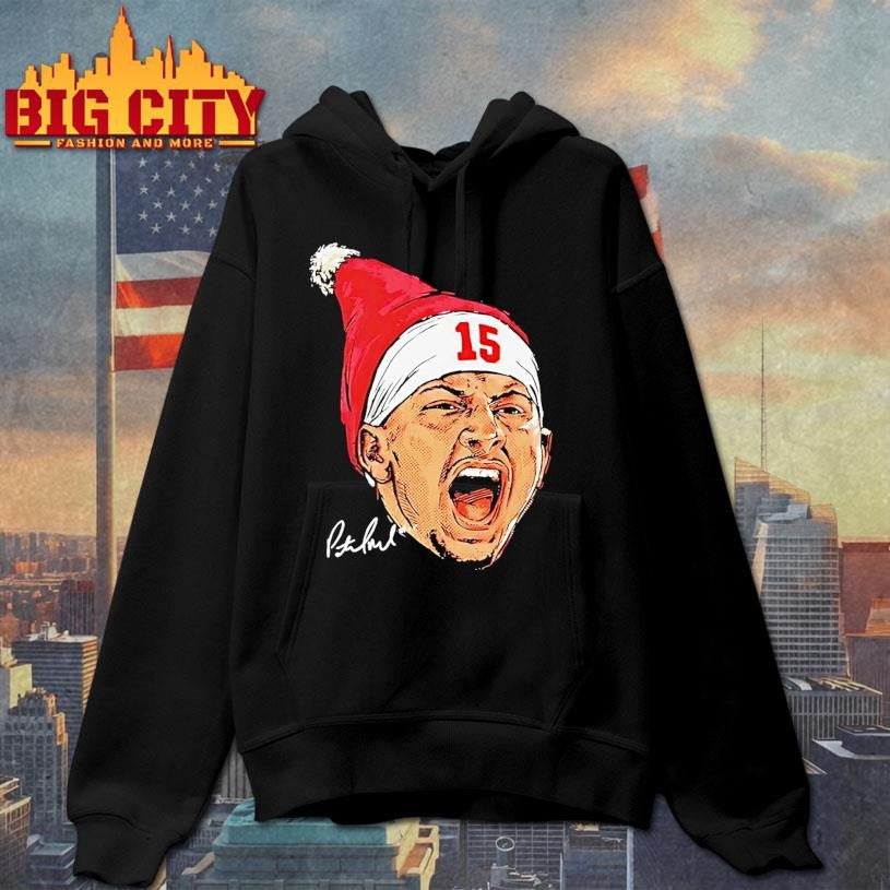 Patrick Mahomes Kansas City Chiefs In Christmas Santa Hat Signature Shirt