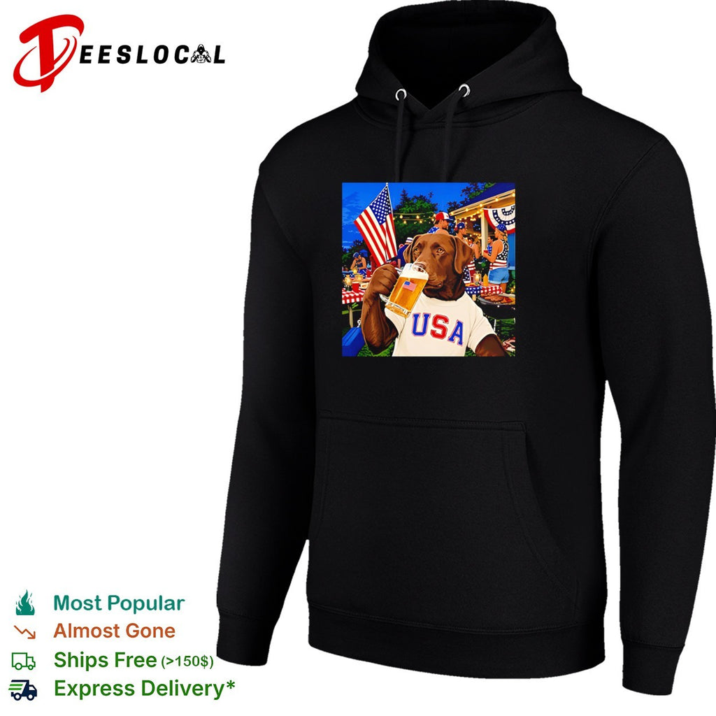 Patriotic Chocolate Lab Drinking Beer USA Dog 4th Of July shirt