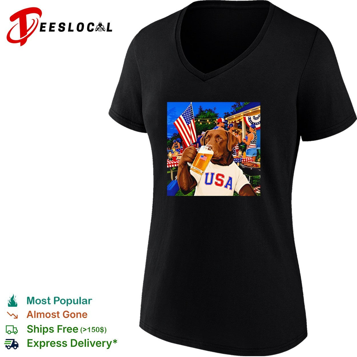 Patriotic Chocolate Lab Drinking Beer USA Dog 4th Of July shirt