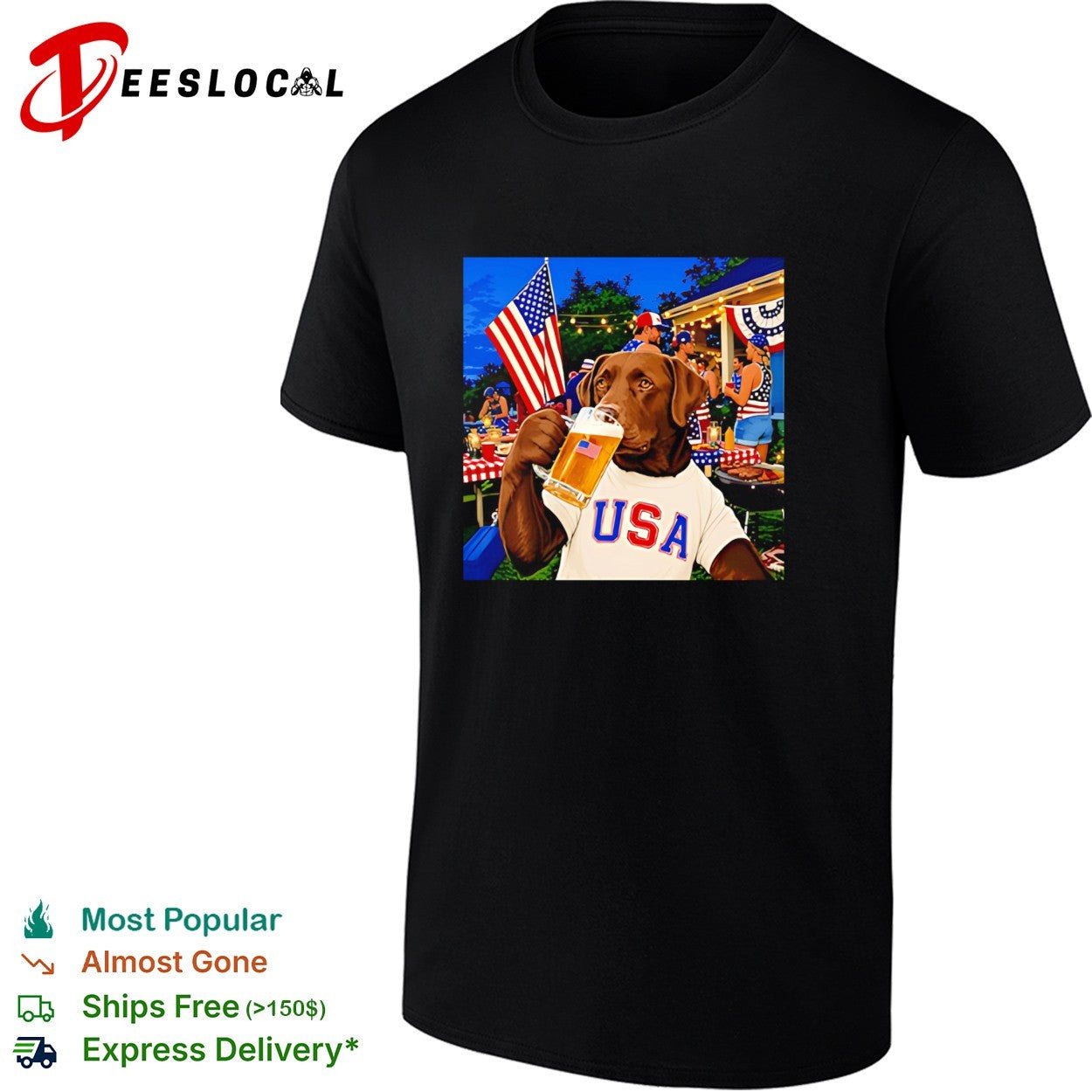 Patriotic Chocolate Lab Drinking Beer USA Dog 4th Of July shirt