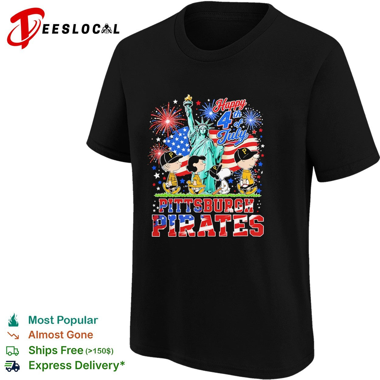 Peanuts Characters Pittsburgh Pirates Happy 4th of July Statue of Liberty shirt