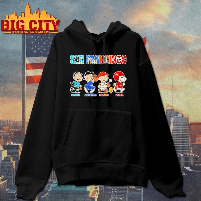 Peanuts Characters San Francisco Sports Sharks X Warriors X Giants X 49ers Shirt