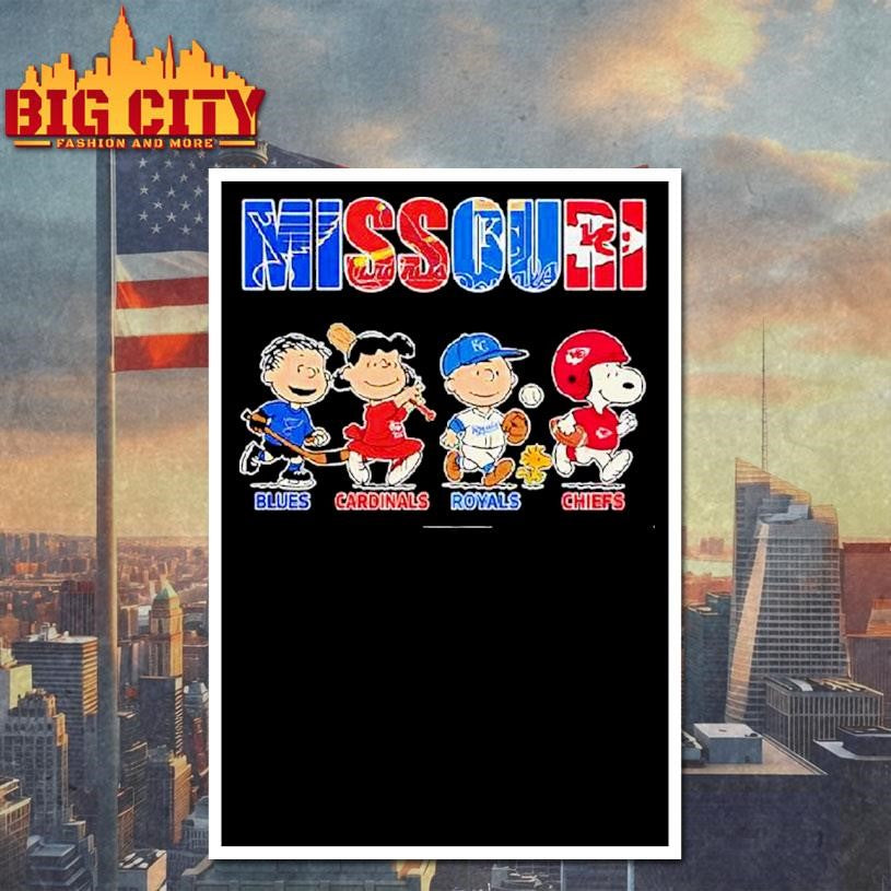 Peanuts Characters X Blues Cardinals Royals And Chiefs Missouri Sports Teams Shirt