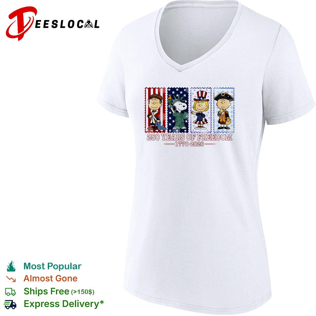 Peanuts Charlie Brown Snoopy 250 years of freedom 1776 2026 graphic shirt