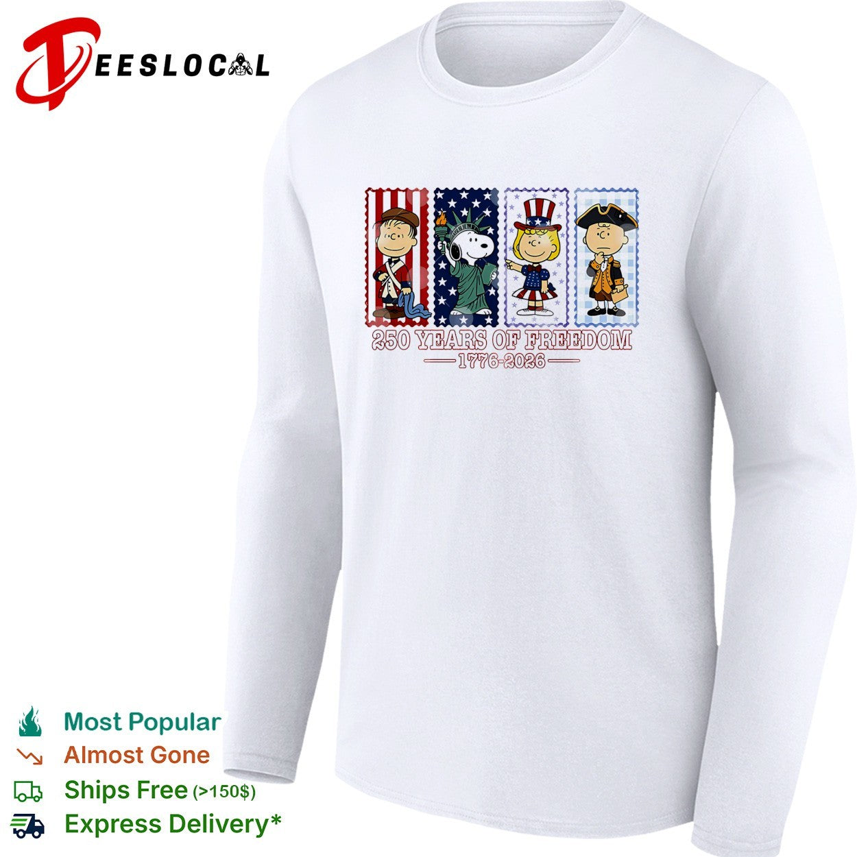 Peanuts Charlie Brown Snoopy 250 years of freedom 1776 2026 graphic shirt