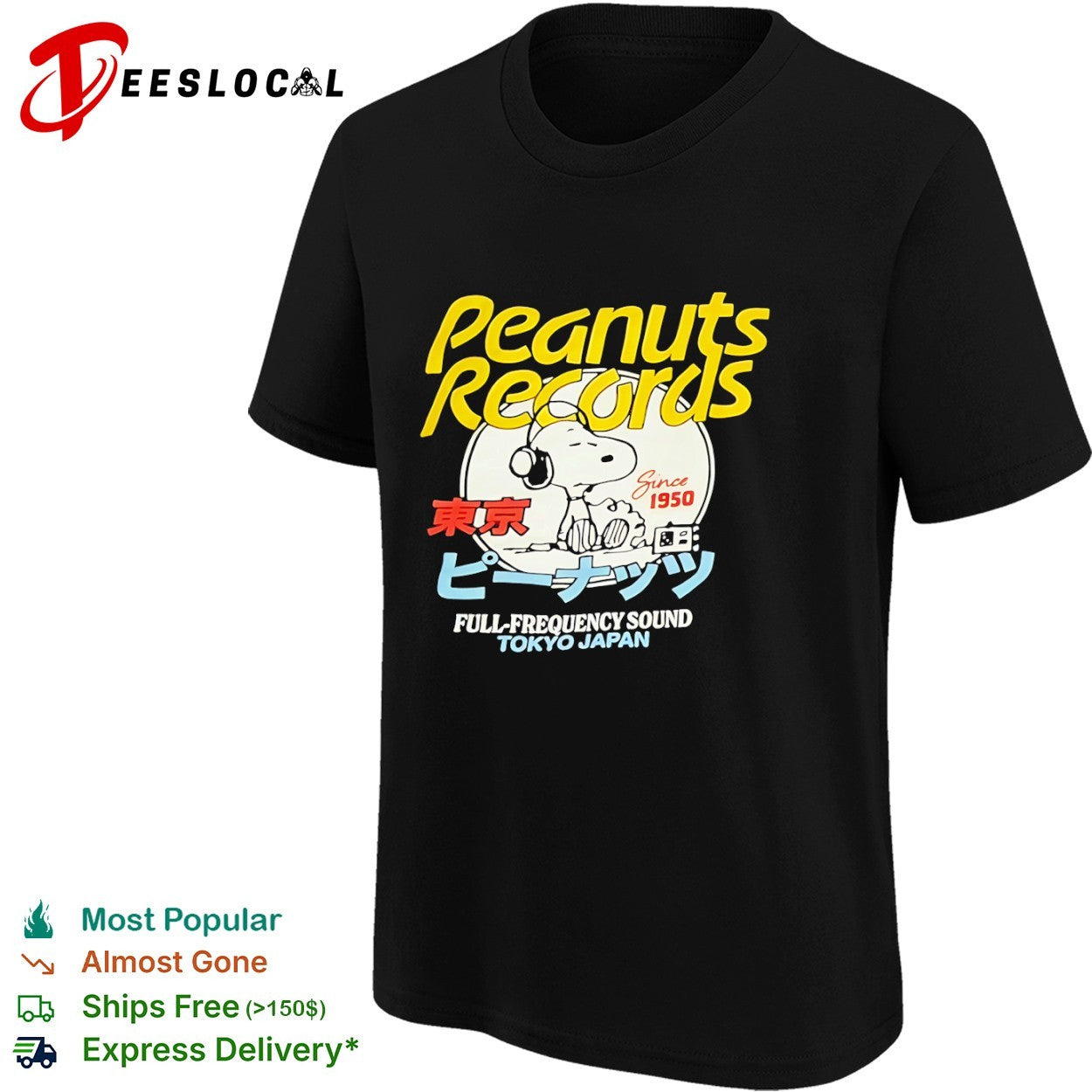 Peanuts Records Snoopy Tokyo Japan Full Frequency Sound Since 1950 shirt
